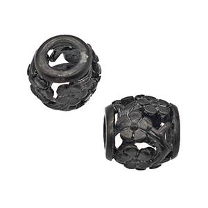 Stainless Steel Barrel Beads Flower Large Hole Hollow Black Plated, approx 9-10mm, 4mm hole