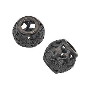 Stainless Steel Barrel Beads Flower Large Hole Hollow Black Plated, approx 9-10mm, 4mm hole