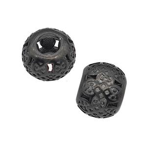 Stainless Steel Round Beads Large Hole Hollow Black Plated, approx 9-10mm, 4mm hole