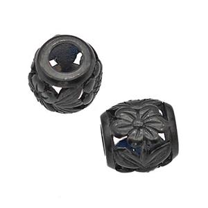 Stainless Steel Barrel Beads Flower Large Hole Hollow Black Plated, approx 9-10mm, 4mm hole