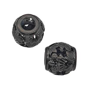 Stainless Steel Barrel Beads Flower Large Hole Hollow Black Plated, approx 9-10mm, 4mm hole