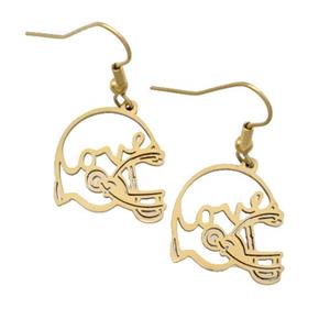 Stainless Steel Hook Earrings Football Helmet Love Sport Gold Plated, approx 18mm