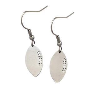 Raw Stainless Steel Football Sport Hook Earrings, approx 9-18mm