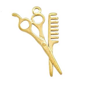 Stainless Steel Comb Scissor Charms Pendant Gold Plated, approx 20-30mm