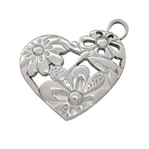 Raw Stainless Steel Heart Pendant Flower, approx 20-24mm