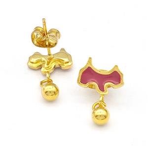 Stainless Steel Dog Stud Earring Red Enamel Gold Plated, approx 4mm, 7-10mm