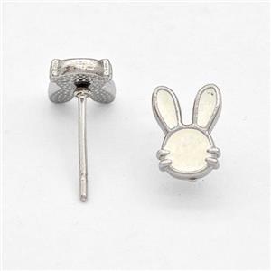 Raw Stainless Steel Rabbit Stud Earring White Enamel, approx 6-9mm