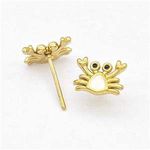 Stainless Steel Crab Stud Earring White Enamel Gold Plated, approx 7-9mm