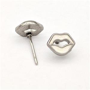 Raw Stainless Steel Lip Stud Earring White Enamel, approx 7-8mm