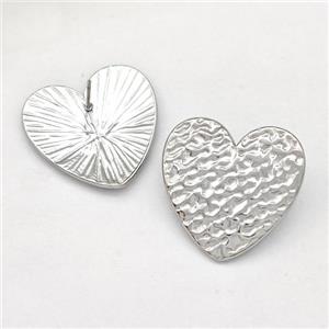 Raw Stainless Steel Stud Earring Heart, approx 22mm