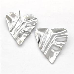 Raw Stainless Steel Heart Stud Earring, approx 26-30mm