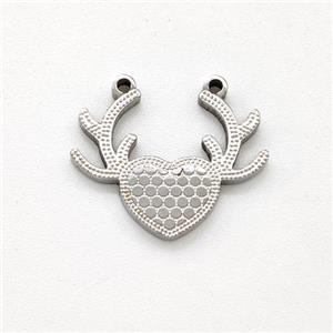 Raw Stainless Steel Deer Pendant Heart 2loops, approx 12-15mm