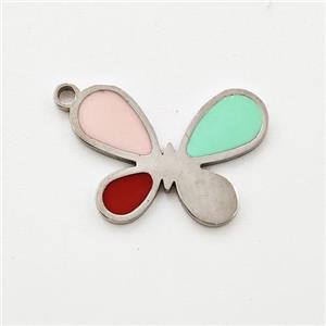 Raw Stainless Steel Butterfly Pendant Enamel, approx 11-16mm