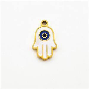 Stainless Steel Hand Pendant White Enamel Evil Eye Gold Plated, approx 7-10mm