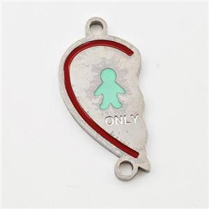 Raw Stainless Steel Connector Split Heart Boy Enamel, approx 11-20mm