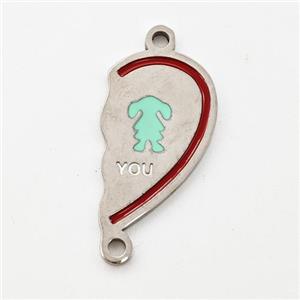 Raw Stainless Steel Connector Split Heart Girl Enamel, approx 11-20mm