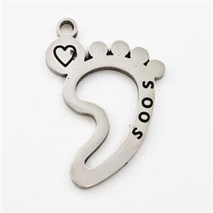 Raw Stainless Steel Babyfeet Pendant Heart, approx 15-20mm