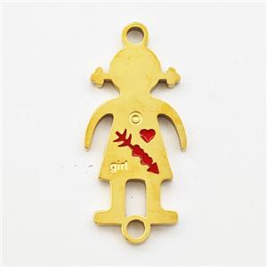 Stainless Steel Kids Girls Connector Split Heart Red Enamel Gold Plated, approx 10-18mm