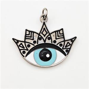 Raw Stainless Steel Evil Eye Pendant Black Enamel, approx 15-21mm