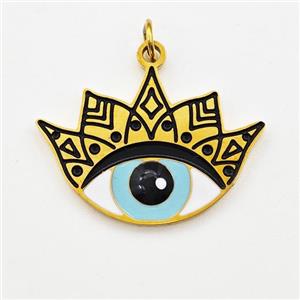 Stainless Steel Evil Eye Pendant Black Enamel Gold Plated, approx 15-21mm