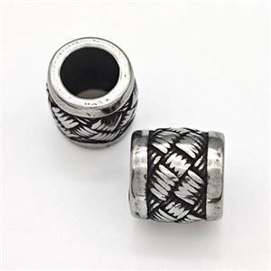 Stainless Steel Tube Beads Large Hole Antique Silver, approx 10mm, 6mm hole