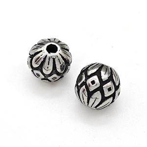 Stainless Steel Round Beads Lotus Antique Silver, approx 8mm