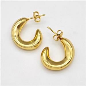 304 Stainless Steel Stud Earring Gold Plated, approx 20mm