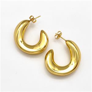 304 Stainless Steel Stud Earring Gold Plated, approx 30mm dia