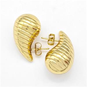 304 Stainless Steel Stud Earring Teardrop Hollow Gold Plated, approx 14-26mm