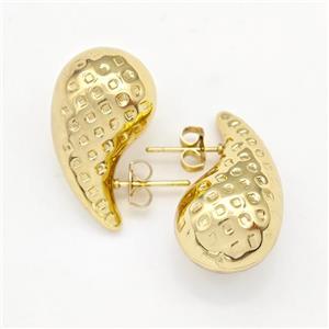 304 Stainless Steel Stud Earring Teardrop Hollow Gold Plated, approx 14-26mm