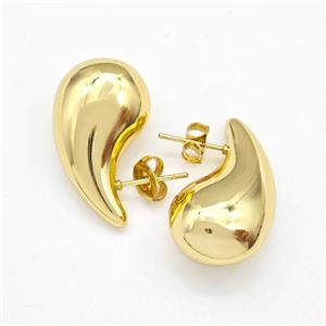 304 Stainless Steel Stud Earring Teardrop Hollow Gold Plated, approx 10-15-26mm