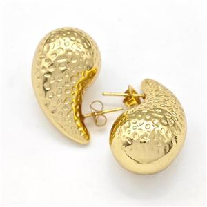 304 Stainless Steel Stud Earring Teardrop Hollow Gold Plated, approx 18-30mm