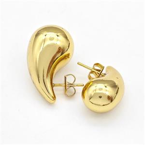 304 Stainless Steel Stud Earring Teardrop Hollow Gold Plated, approx 11-20mm