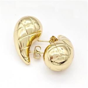 304 Stainless Steel Stud Earring Teardrop Hollow Gold Plated, approx 15-25mm