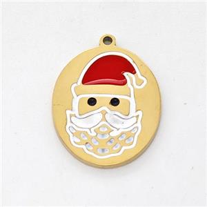 Santa Claus Charms Stainless Steel Pendant Enamel Gold Plated, approx 12.5-15mm