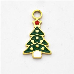 Christmas Tree Charms Stainless Steel Pendant Enamel Gold plated, approx 10-15mm