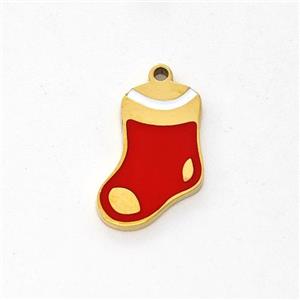 Christmas Stocking Charms Stainless Steel Pendant Red Enamel Gold Plated, approx 8-12mm