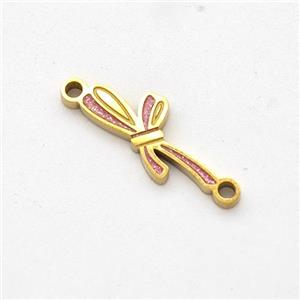 Stainless Steel Bowknot Connector Pink Painted Gold Plated, approx 6-15mm