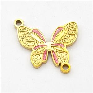 Stainless Steel Butterfly Connector Pink Painted Gold Plated, approx 13-16mm