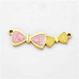 Stainless Steel Bowknot Pendant Pink Painted 2loops Gold Plated, approx 5-8mm, 27mm