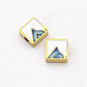 Stainless Steel Square Beads Painted Mountain Gold Plated, approx 8mm