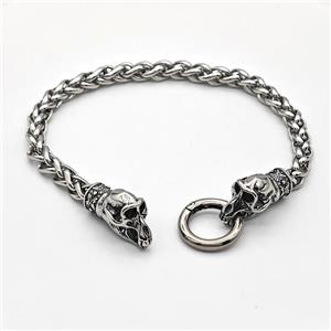 304 Stainless Steel Bracelet Skull Antique Silver, approx 9-22mm, 18mm, 6mm, 21cm length