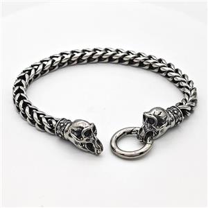 304 Stainless Steel Bracelet Skull Antique Silver, approx 9-22mm, 18mm, 6mm, 21cm length