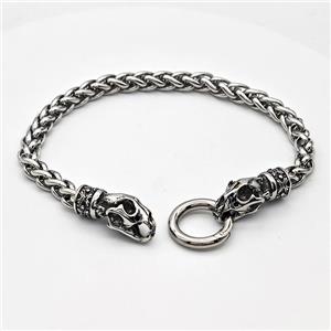 304 Stainless Steel Bracelet Skull Antique Silver, approx 9-22mm, 18mm, 6mm, 21cm length