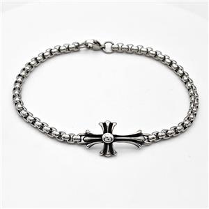 304 Stainless Steel Bracelet Cross Antique Silver, approx 15-25mm, 4mm, 21cm length