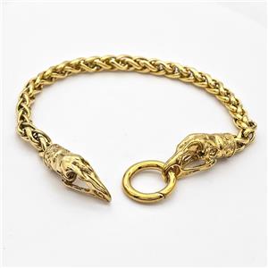 304 Stainless Steel Bracelet Crowhead Gold Plated, approx 9-22mm, 18mm, 6mm, 21cm length