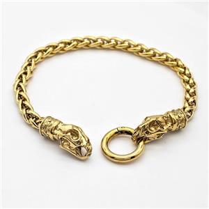 304 Stainless Steel Bracelet Skull Gold Plated, approx 9-22mm, 18mm, 6mm, 21cm length