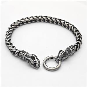 304 Stainless Steel Bracelet Skull Antique Silver, approx 9-22mm, 18mm, 6mm, 21cm length