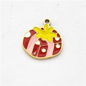 Stainless Steel Flower Pendant Multicolor Enamel Gold Plated, approx 12-14mm