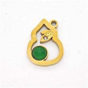 Stainless Steel Gourd Pendant Pave Jade Gold Plated, approx 11-15mm